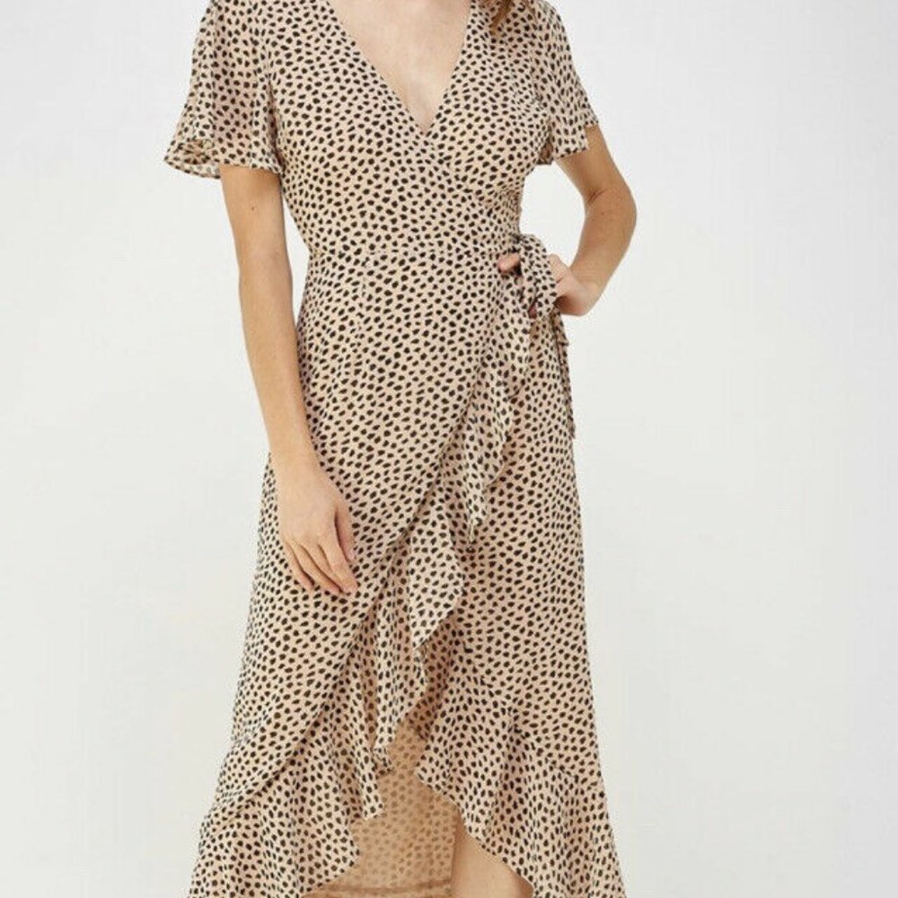 Animal Print Ruffle Wrap Dress